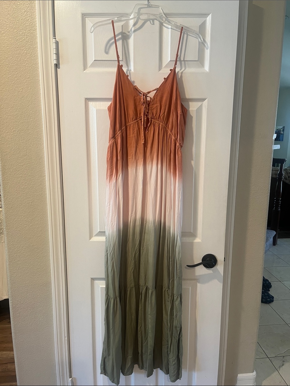 lovestitch Rust, Cream & Olive Ombre Lace-Up Maxi Dress